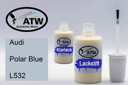 Audi, Polar Blue, L532: 20ml Lackstift + 20ml Klarlack - Set, von ATW Autoteile West.